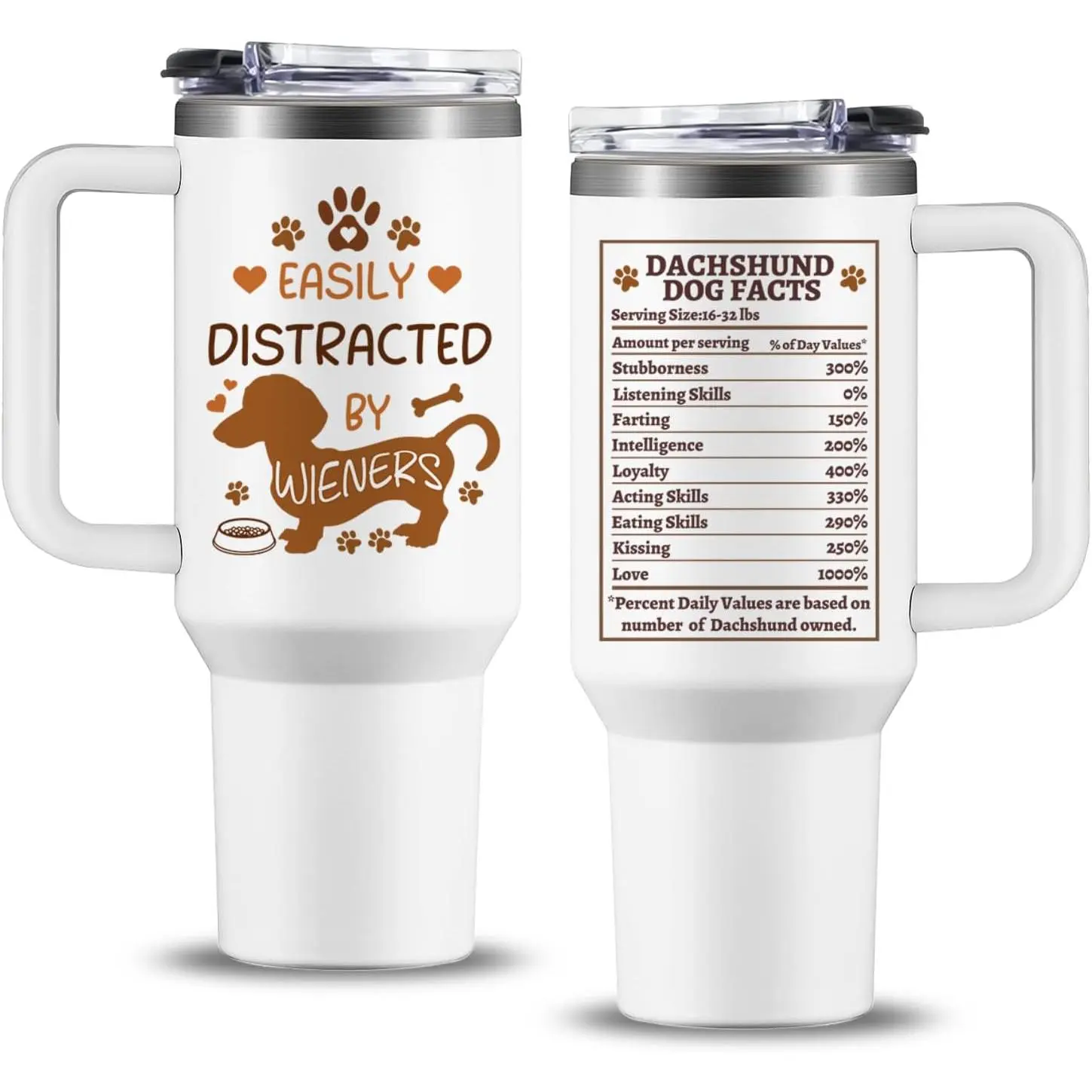 Dachshund Gifts for Women - Wiener Dog Gifts for Dachshund Lovers Tumbler 40oz - Birthday Gift for Dackel Owner/Mom Mug - Dachshunds Dog Facts Cup with Handle and Straw Lid