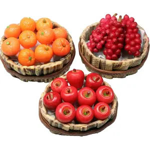 Realistic Red, Orange & Grapes Fruit Basket Figurine - Miniature Dollhouse Accessory, Perfect DIY Dollhouse Food, Miniature