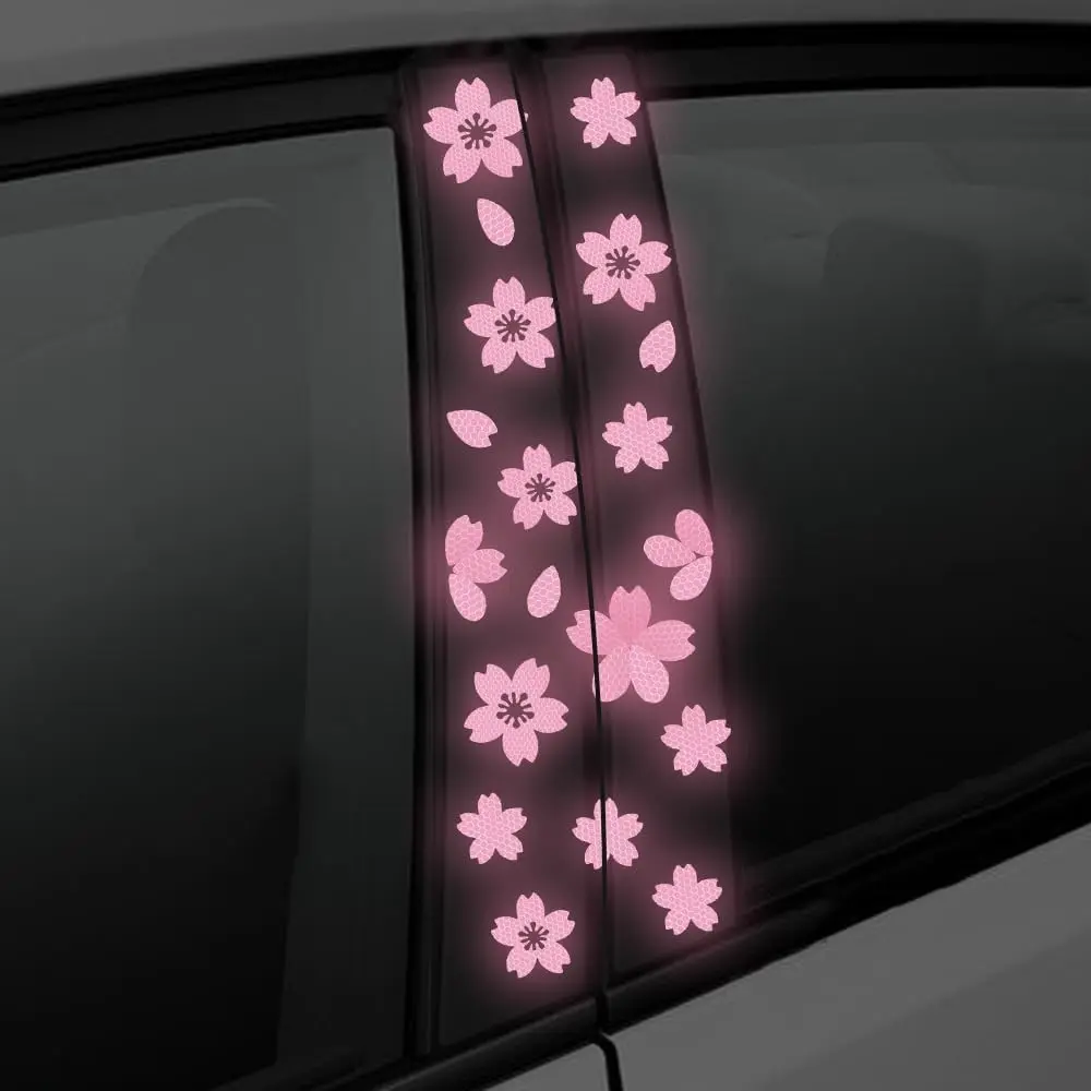 Sakura Reflective Decal Cherry Blossoms Sticker for Car B-Pillar Decals,Night Reflective B-Pillar DIY Sticker, Self-Adhesive Flowers Vinyl Decal, Universal Car Sticker, Stickers For Cars, Automotive Decals, Reflective Stickers