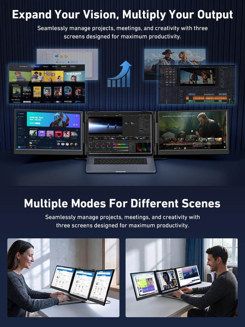 Cevaton 14" Dual-Screen Laptop Monitor Extender, Ultra-Slim Portable External Display, Foldable Dual Monitor Extender for 13.3"-17.3" Laptops, Dual Screen Setup for Multitasking & Travel #TikTokBackToSchool