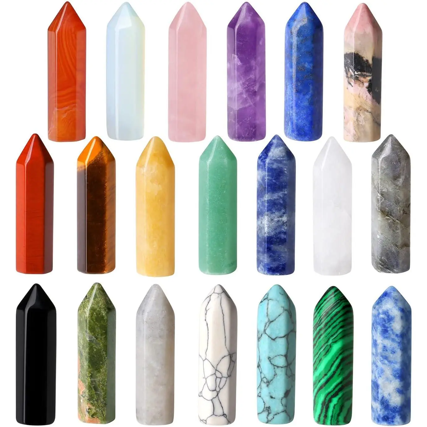 Women's 20 PCS Bulk Healing Crystal Stones & Wands Set - Natural Pocket Amethyst, Rose Quartz, Tiger's Eye, Lapis Lazuli, Turquoise, Malachite, Rhodonite, Assorted Pointers, Reiki Gemstones for Meditation, Chakra, Valentine's Day Gifts, Paperweight, Tiger
