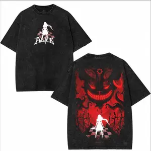 valentine shirts Alice Madness Returns Washed Tshirt, 2 Sided graphic game movie merch Menswear Tee streetwear Top Casual graphic t-shirts shirt top men Cotton Red