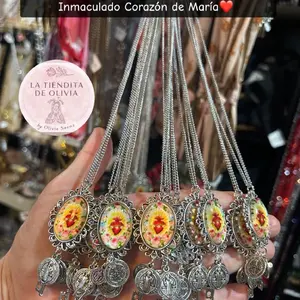 Immaculate Heart of Mary Necklace 23" long,  Silver Plate Inmaculado Corazón de María️