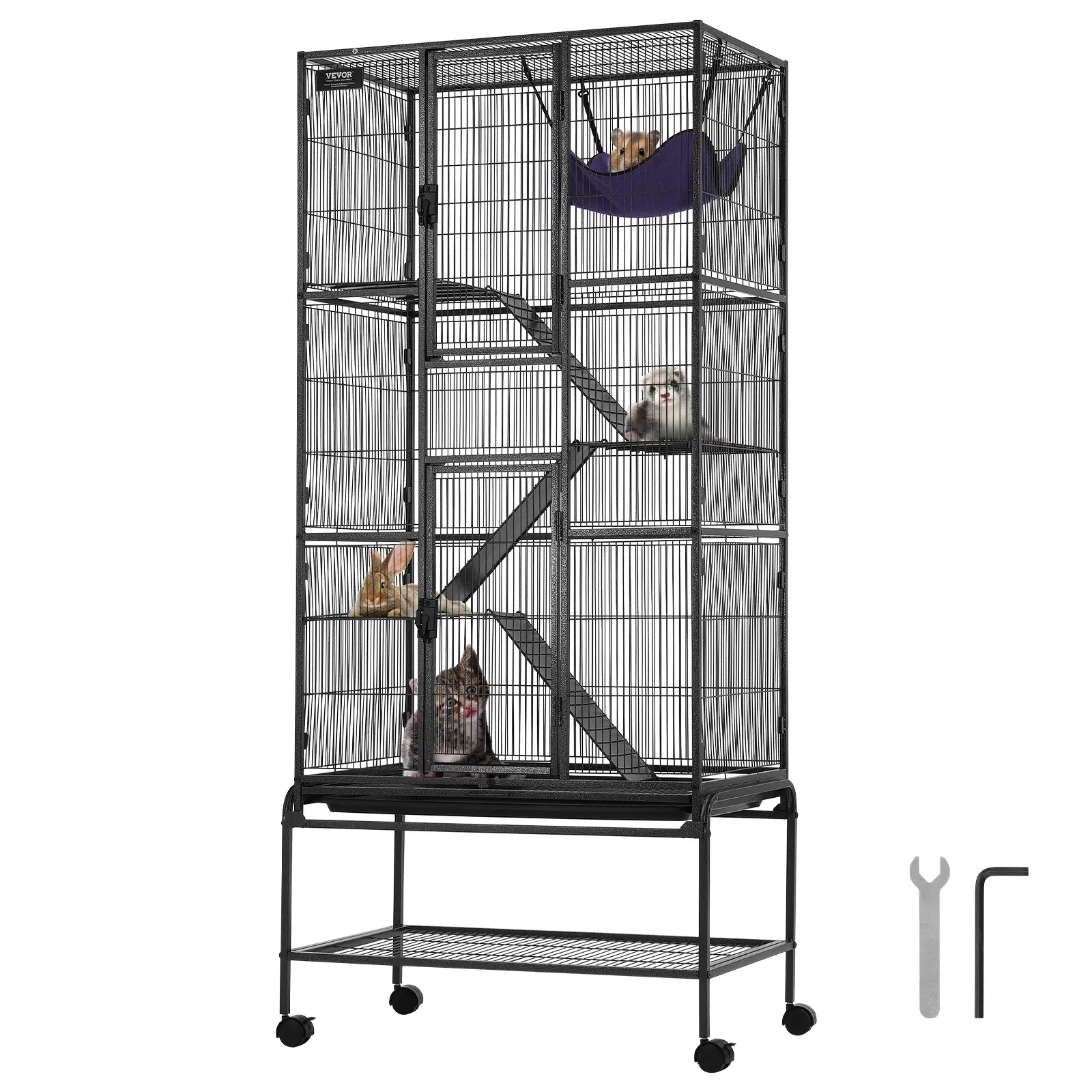 【summerfinds】VEVOR 69" Rolling Metal Ferret Cage, Large 4-Tier Critter Nation Cage, Small Animal Cage with Ramps & Tray, Easy to Set up for Pet Rats, Hamster, Guinea Pig, Chinchilla, Squirrel, Hedgehogs, Bunny