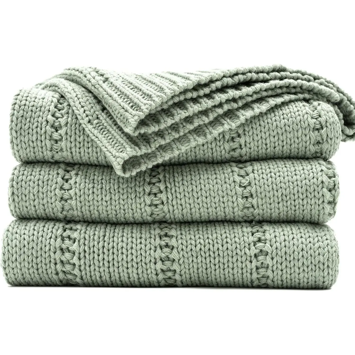 Cable Knit Sage Green Throw Blanket for Couch, Super Soft Warm Cozy Decorative Knitted Throw Blanket 2.3LB for Bed, Sofa, Chair 50"x60"