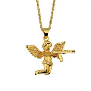 Trending! Angel Wings CZ Inlaid Necklace |   Premium Gold Plated Hip Hop Bling for Rappers & Urban Trendsetters |   Unisex Streetwear Jewelry