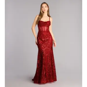 Anna Glitter Sequin Lace-Up Formal Dress