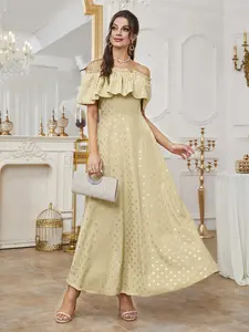 2025 European and American cross-border foreign trade women's spring and summer new elegant polka dot gold-foiled one-shoulder ready-to-wear dress