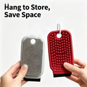 Non-Scratch Silicone Scrub Brush, 3-in-1 Kitchen Cleaner with Tough Stain Scraper, BPA-Free & Mold-Resistant for Cookware, Produce and Countertops