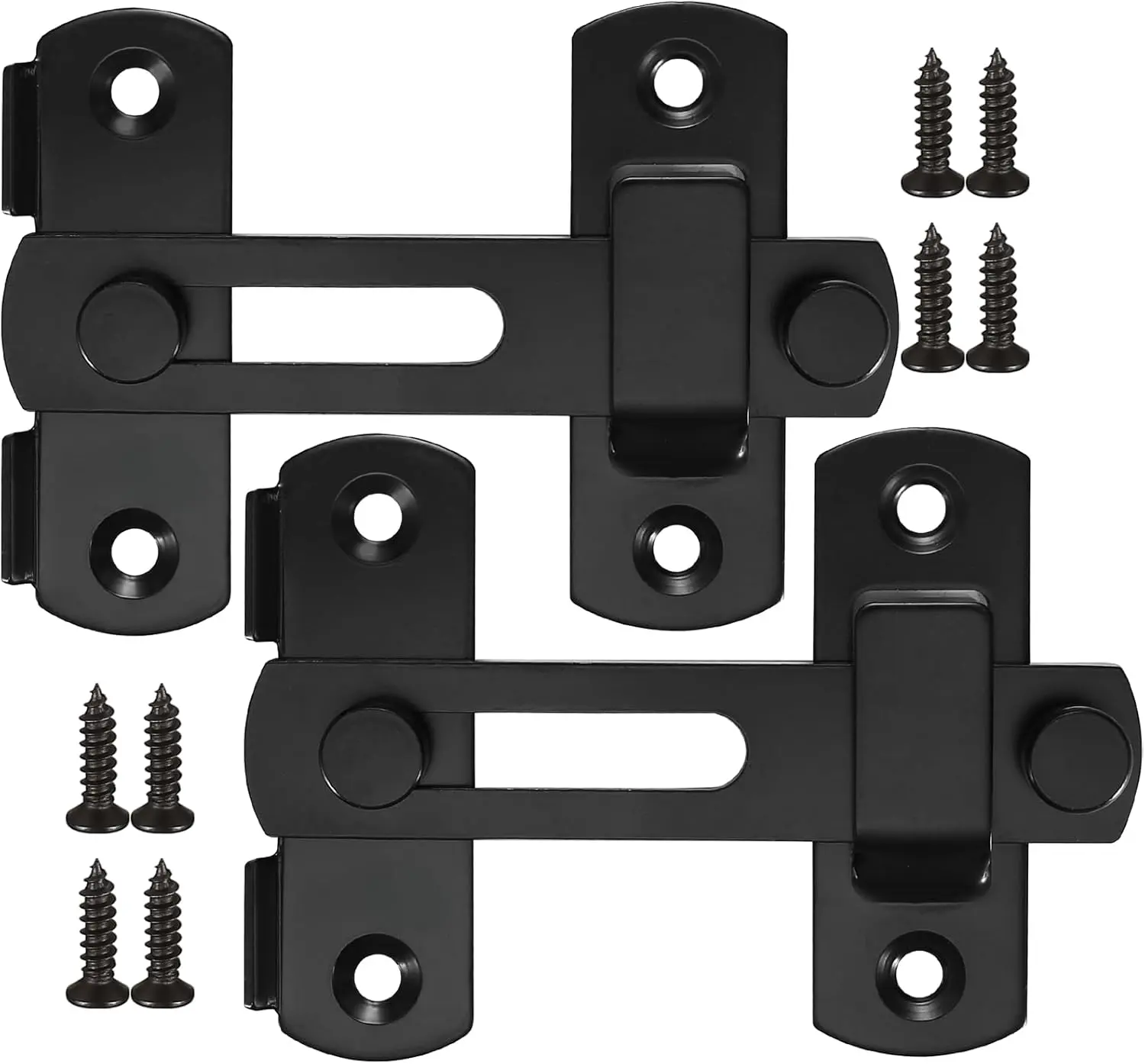 2pcs 180° Degree Flip Sliding Barn Door Locks and Latches, Sliding Barn Door Locks, Black Gate Latch Bolt Buckle Lock for Barn Door, Pet Door, Bathroom, Garage, Window, Sliding Door Lock