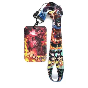 Anime Demon Slayer Print Keychain Ribbon Lanyards for Keys ID Card Phone Straps Hanging Rope Lariat Students Badge Pass Holder