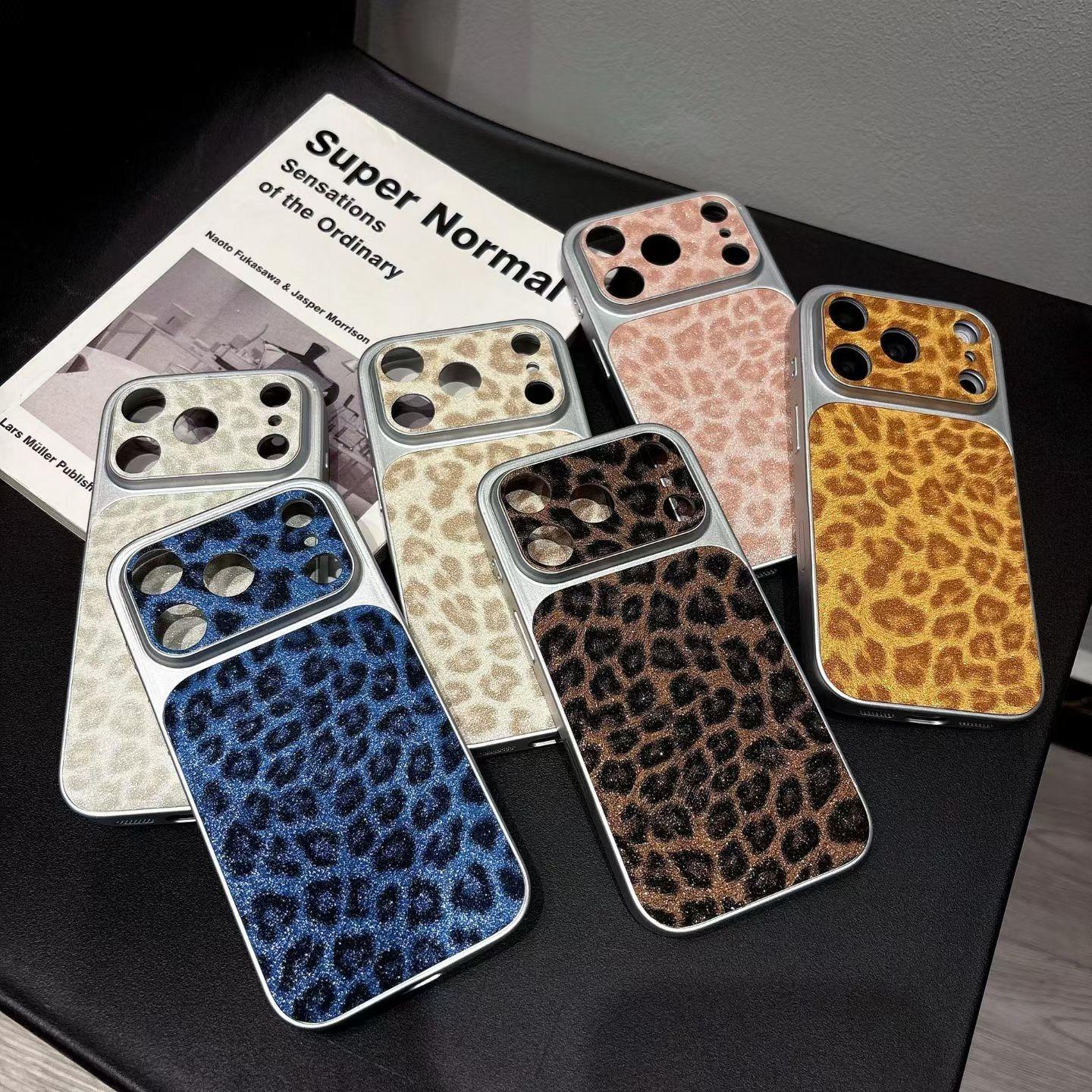（Case & Nova.） Luxury Leopard Print Glitter Phone Case with Large Lens Window, Compatible with iPhone 17 Pro Max, 16, 15, 14, 13, 12, Shockproof Protective Cover junk