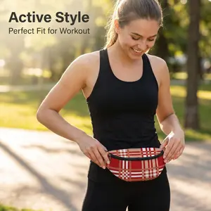 Red Grid Crossbody Waist Bag - Polyester Material with Heat Transfer Printing