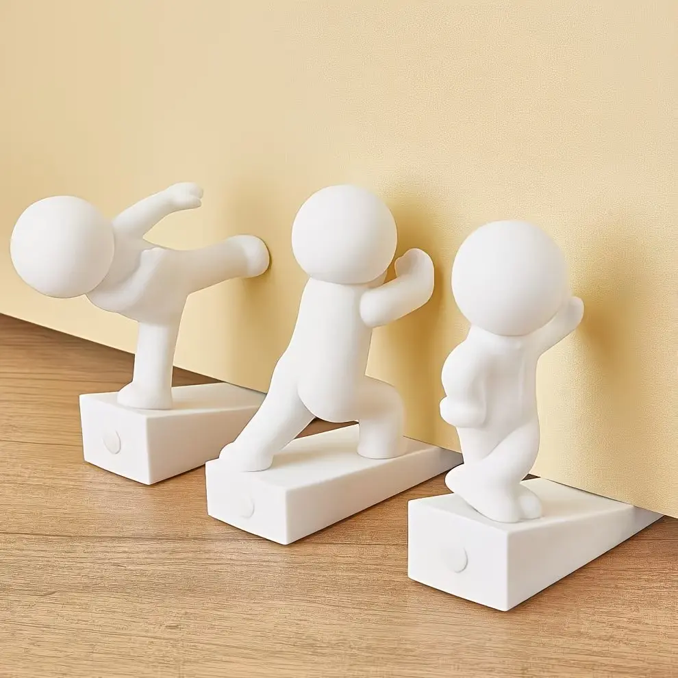 3 Pack Cute Figurine Door Stoppers, Funny Decorative Door Stops with Non-Slip Base, Flexible Movable Door Wedges to Protect Walls & Floors, Unique Home Decor for Bedroom, Living Room & Office, Door Protector