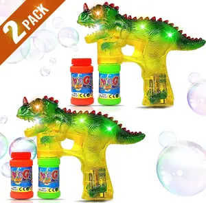 Dinosaur Bubble Blower - 2 Pack with LED Lights & Bubble Solution
