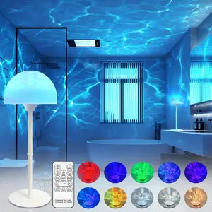 Rechargeable Waterproof Shower Light with Remote Control, Touch Control, Wireless Bathroom Lamp, 16 Color Changes, Ocean Wave Projector, Waterproof Design