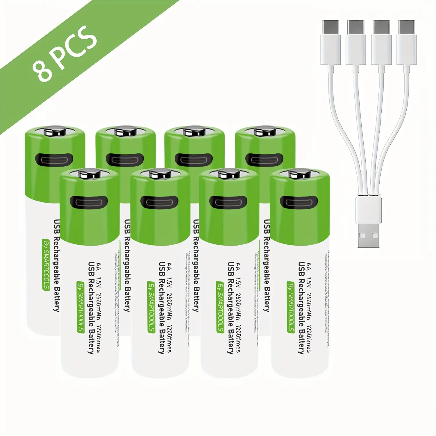 Rechargeable AA Lithium Batteries 1.5V 1733mAh High Capacity, 1.5-Hour Fast Charging, 1200 Cycles, USB-C Charging with Portable Charger Gift, Constant Output for Cameras, Remotes, Medical Devices