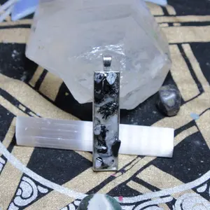 Silver Rectangle Pendant ft. Snowflake Obsidian ( Auspicious, Engagement Anniversary, Wedding Birthday Daily