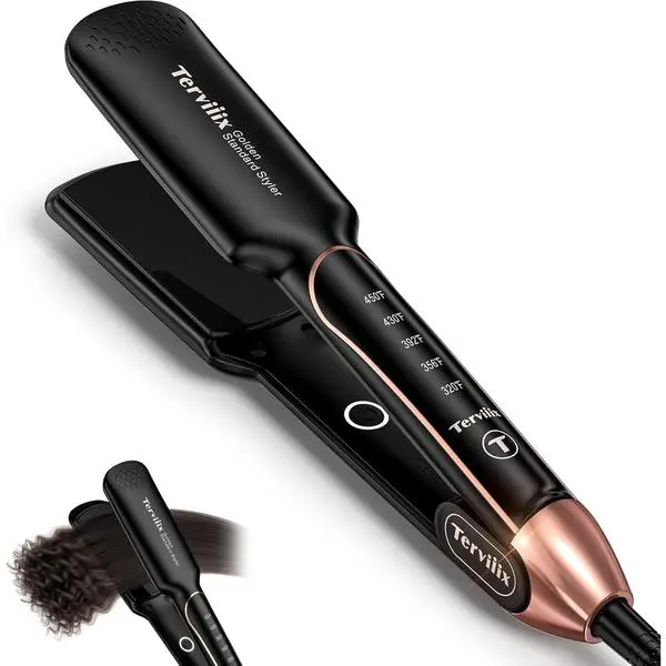Terviiix Flat Iron Hair Straightener, Dual Voltage | Ceramic & Tourmaline, Smooth One-Swipe Results, Salon-Grade Wide 1-3/4 Inch, Straightens Thick Curly Black & Natural Hair