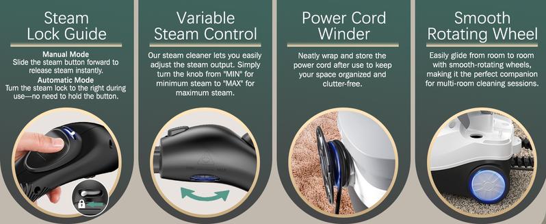 Phueut 1800W High-Pressure Steam Cleaner with 1.5L Tank & 28 Attachments for Home Multipurpose Floor Cleaning Chemical-Free Heavy-Duty Steamer