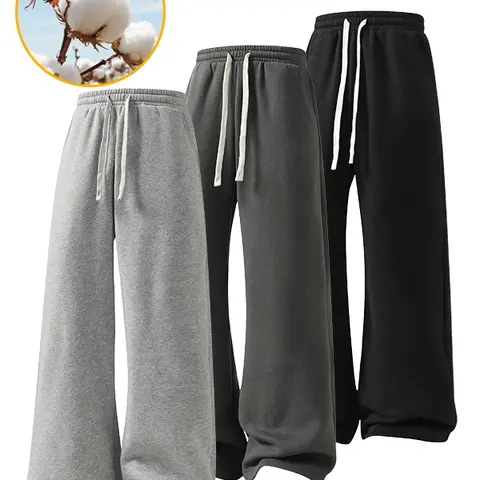 Men's Solid Fashion Loose Sweatpants, Versatile Year-Round Wear Oversize, Ideal for Autumn and Winter Wide Leg Straight Pants Casual Street Dance Pants Comfortable Winter Home Pants  Casual Sports Pants with Rivet Design Fashionable and Versatile