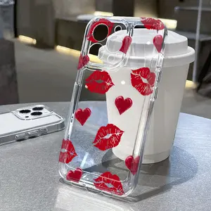 Romantic Kisses Case for iPhone 16 15 14 Pro Max 13 12 11 XR XS E Plus Non-Yellowing Clear Crystal Drop-proof slim Silicone Cover