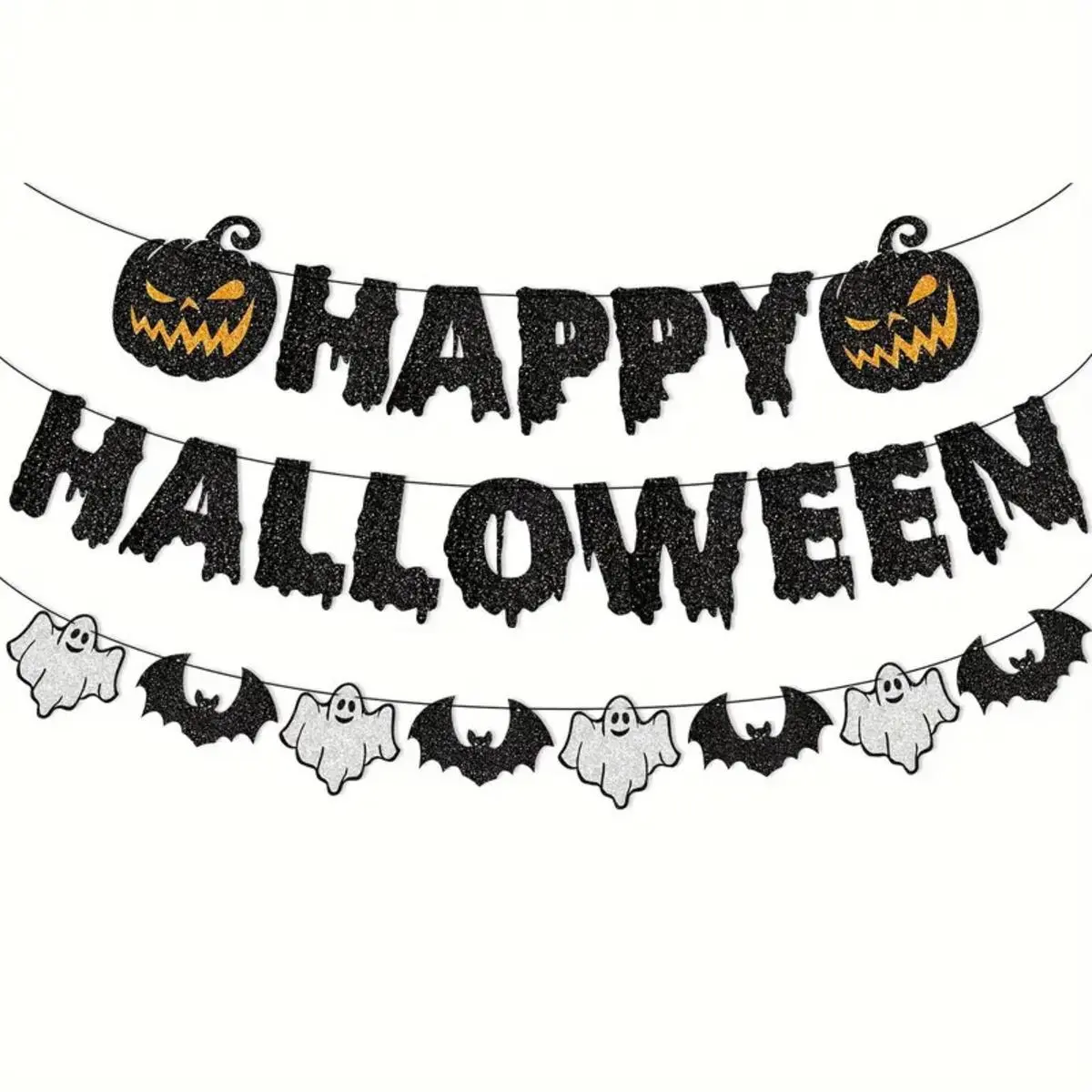 3pcs,Happy Halloween Banner Halloween Bunting Banner Garland With Spider Spooky Pumpkin & Bloody For Halloween Party Decorations,Christmas