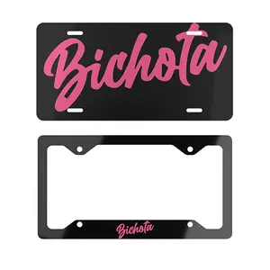 Bichota License Plate & Frame Set | Pink Black Car Tag Decor, Latina Girly Auto Accessory #Bichota #LicensePlateFrame #CarAccessories #PinkCarDecor #LatinaVibes #GirlyCar