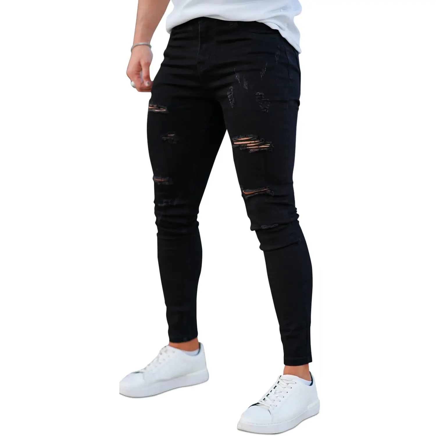 GINGTTO Men's Stretch Ripped Skinny Jeans with Tapered Leg