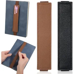 2 count Adjustable Pen Holder for Notebook, Elastic Portable Pen Holder for Journal Practical Leather Notebook Pouch for Book Binder Planer School Office  Supplies(Black, Brown)