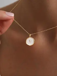 Dainty 14k Plated Cross Pendant Necklace, Classic Cross Pendant, Small Cross Choker for Women, Everyday Simple Religious Jewelry Gift Idea, Cross Design Pendant