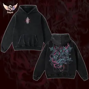 Retro Limited Vintage Akaza Demon Slayer Hoodie demon slayer infinity castle Oversize Manga Acid Washted Heavyweight Cotton Hoodie Anime Merch Gift fan Clothes Oversized Womenswear Apparel y2k clothes outfits men streetwear