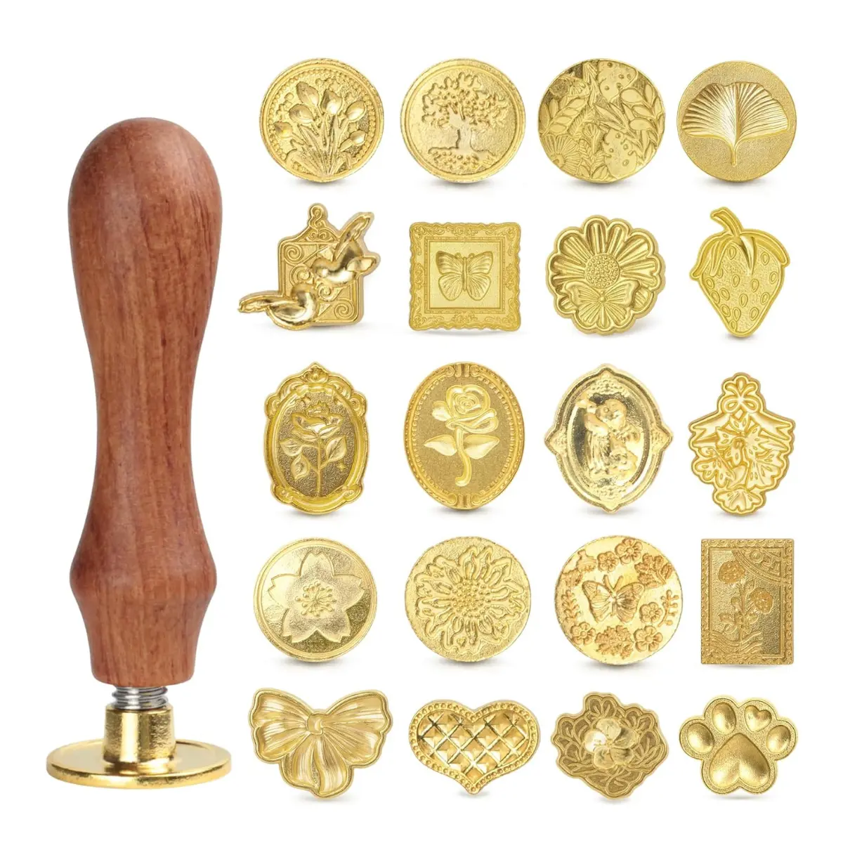 Wax Seal Stamp Set 20 Pieces with Wooden Handle & Interchangeable Heads