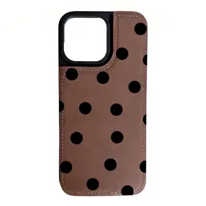 Black Simple Polka Dots iPhone 17 Phone Cases Wallet with Card Holder, Luxury Leather Kickstand Card Slots Casing, Double Magnetic Clasp Shockproof Cover for iPhone12-16 Pro max Cellphone Protection