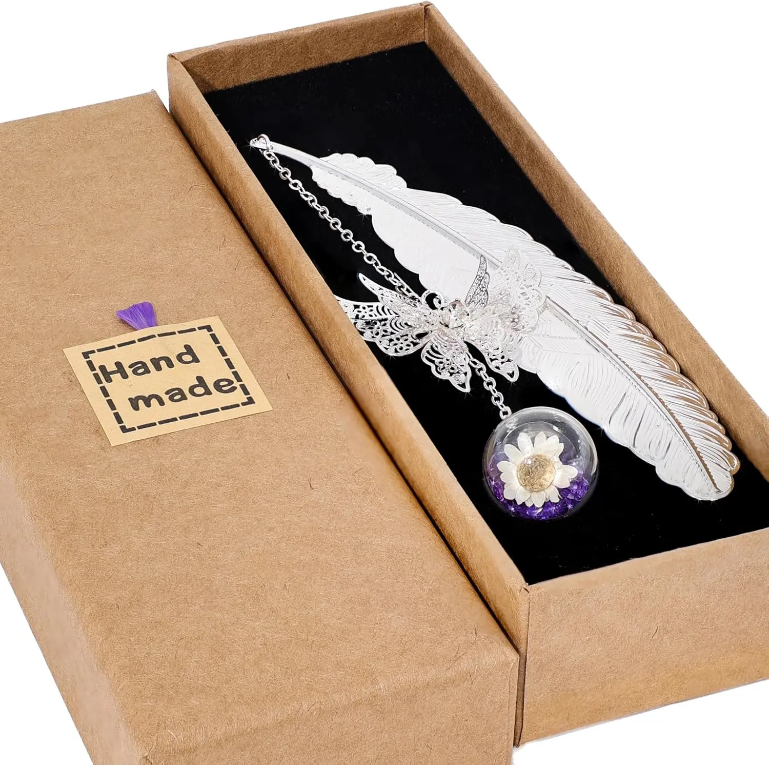 Feather Silver - Purple Crystal White Flower