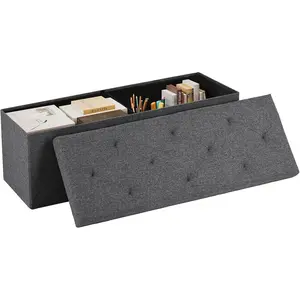 Ottoman with Storage Bench-43 Inches Folding Foot Rest Stool with Thicker Foam Padded Seat, Load 660 Lbs End of Bed Bench for Living Room, Bedroom, Entryway, Storage Chest, Grey NEWBULIG