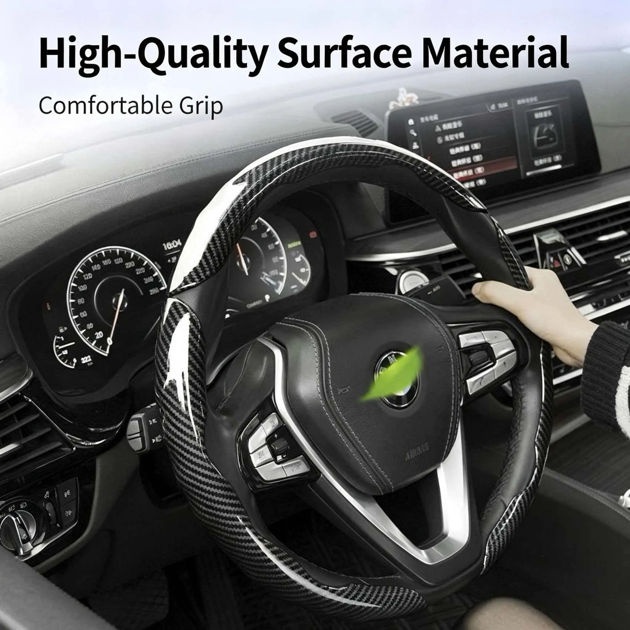 Universal Glossy Carbon Fiber Half Steering Wheel Cover, Clip-on Snap Installation, Anti-slip Wear-resistant Steering Protector, Fit 14.5-15 Inch Steering Wheels For Most Sedans, SUVs, Pickup Trucks, Sporty Car Interior Decoration