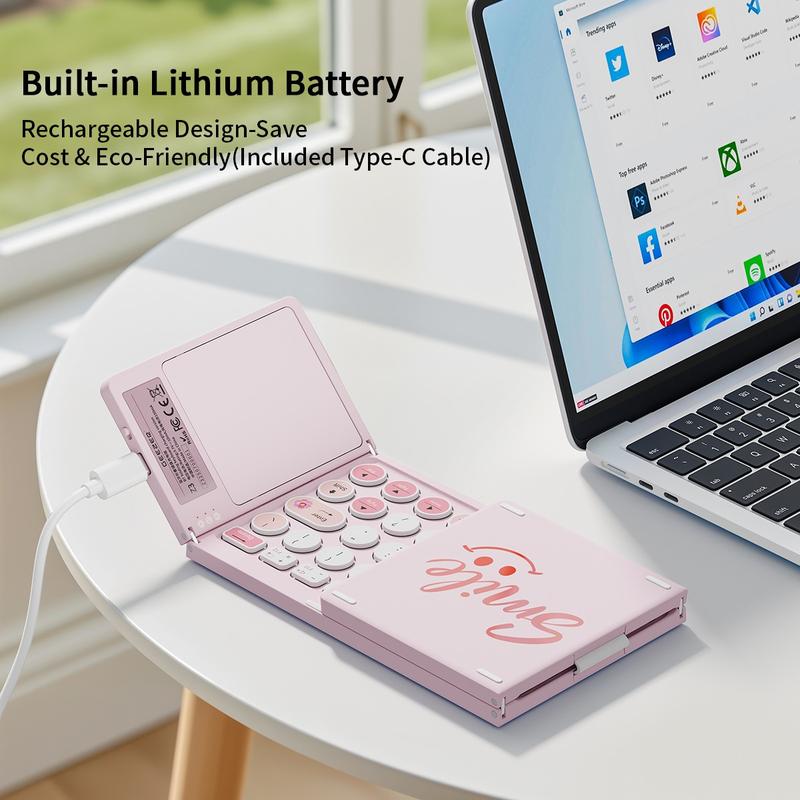 MOFii Pink Smile Keyboard, Bluetooth Connectivity, Rechargeable & Foldable, with Touchpad, Compact & Portable, Compatible with Windows, Android, iOS & Mac OS, US QWERTY Layout