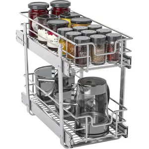 Pull Out Cabinet Organizer, Versatile Slide Out Kitchen Organizers and Storage,Heavy Duty Drawer Cupboard Storage Basket, Smooth Sliding, Chrome Finish (2-Tiers-9 1/4 ''Wx22"D)