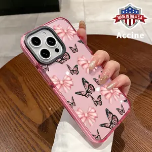 Case for iPhone 16 Pro Max 15 Plus 14 13 12 11 Pink Bow Non-Yellowing Shockproof Clear slim Protective Softcase