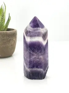 Natural Dream/Chevron Amethyst Tower - Known For Spiritual Growth, Calm, Clarity, Cleansing, Manifestation, Healing Benefits As well Beautiful Home Decoration