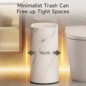 Trash Can, 12L Square Odor-Sealing Marble & Wood Grain Plastic Corner Trash Bin - Compact With Lid, No Electricity Needed, Fits Narrow Spaces For Bathroom, Kitchen.