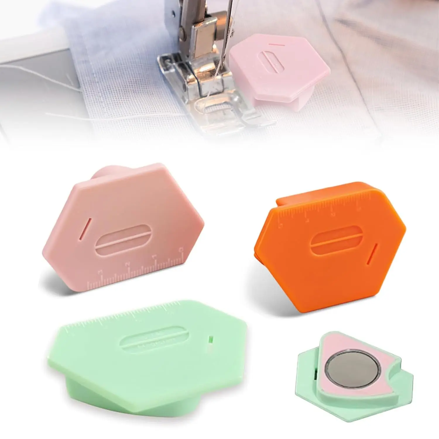 3-Pack Magnetic Seam Guide Attachment for Sewing Machines, Upgraded Multifunctional Polygonal Hemmer with Scale, Universal Sewing Machine Parts & Accessories (3 Colors), Guide Attachment Sewing Machine Parts & Accessories