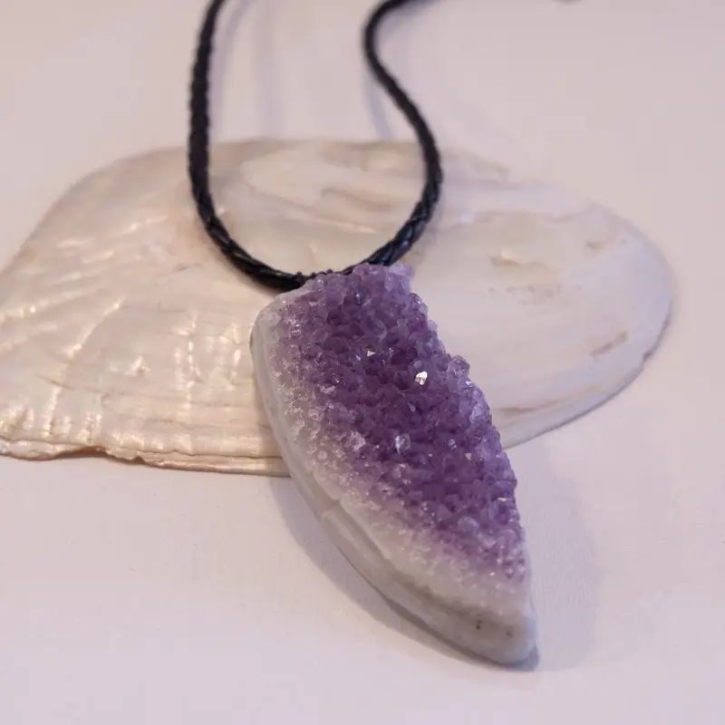 Raw Amethyst Amulet, Natural Crystal Pendant for Spiritual Healing & Energy Balance