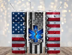 20 OZ POLICE FIRE EMS TRUCKER WELDER LINEMAN TOW TRUCK DRIVER INSULATED SKINNY TUMBLER W/ STRAW