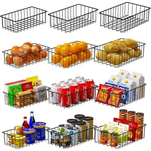 12 Pieces (3 Sizes) Small Wire Storage Baskets Cabinet Food Storage Room Storage Boxes Kitchen Metal Baskets Bathroom Storage Boxes (Black)