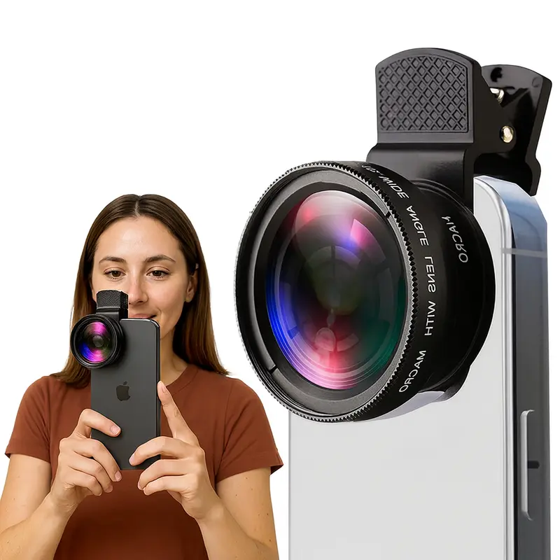 Professional Clip-on 2 in 1 Phone Lens, Mobile Phone Camera Lens for Phone with 1-2 Cameras, 0.45X Wide Angle & 12.5X Macro Cellphone Camera Lens for iPhone 14 and Below and Android Phone, Creator, Online Show, Tiny Details, The best gift