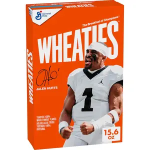 Cereal, Breakfast of Champions, Jalen Hurts Cereal Box, 100% Whole Wheat Flakes, 15.6 oz