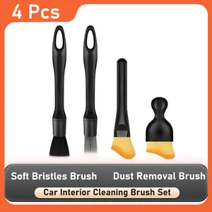 Car Interior Cleaning Brushes, 4 Counts Portable Car Detailing Brush Set for Automotive Cleaning & Dust Removal Detailing Tools - Soft & Durable Bristles for Car Interior or Exterior Cleaning detail