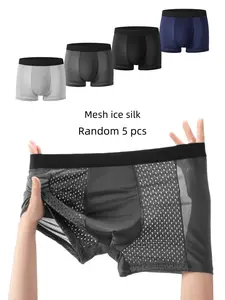 Men's 5-Pack Underwear Set, Ice Silk Mesh Breathable Lightweight Quick-Dry, Plain Comfortable Inner Wear for Daily Use, Breathable Soft Underwear